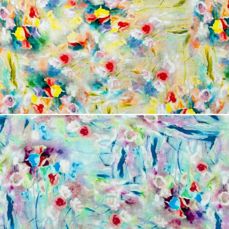 Abstract Blossom Viscose Challis Fabric