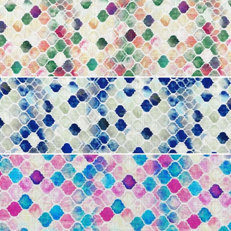 Abstract Tiles Linen Viscose Fabric