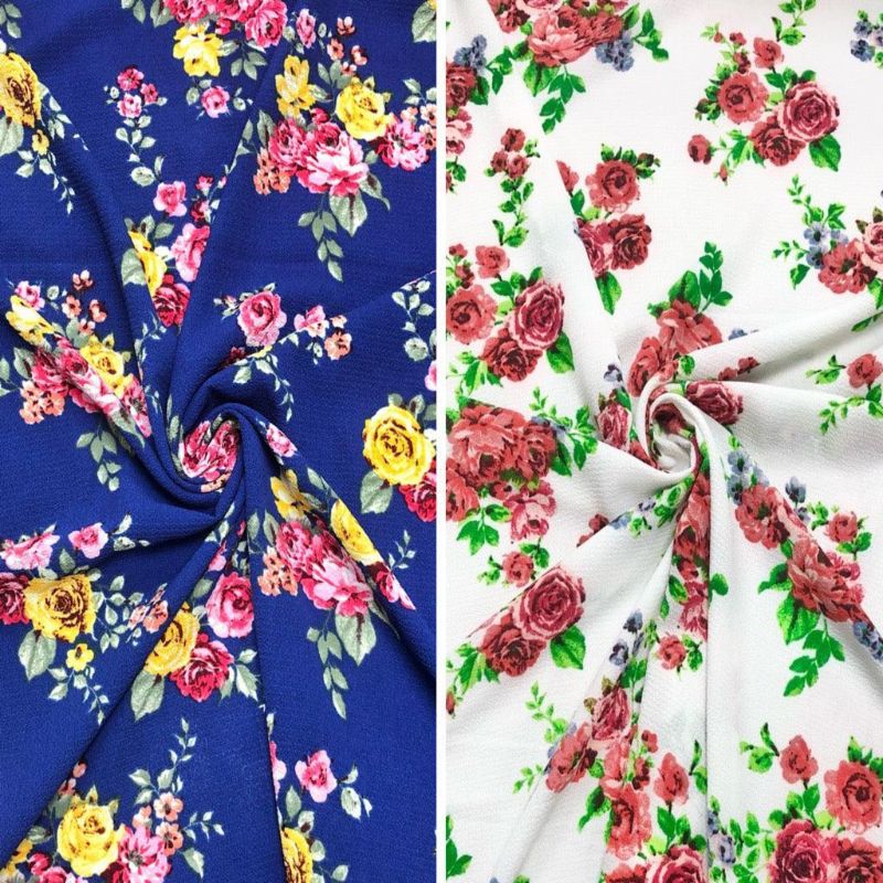 All Over Large Roses Bubble Crepe Fabric