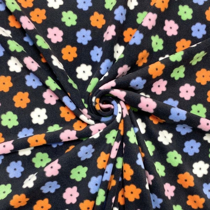 Arty Flowers on Dark Navy Anti Pill Polar Fleece Fabric