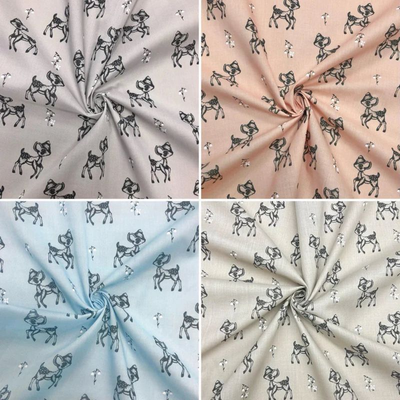 Baby Deers and Flowers Polycotton Fabric