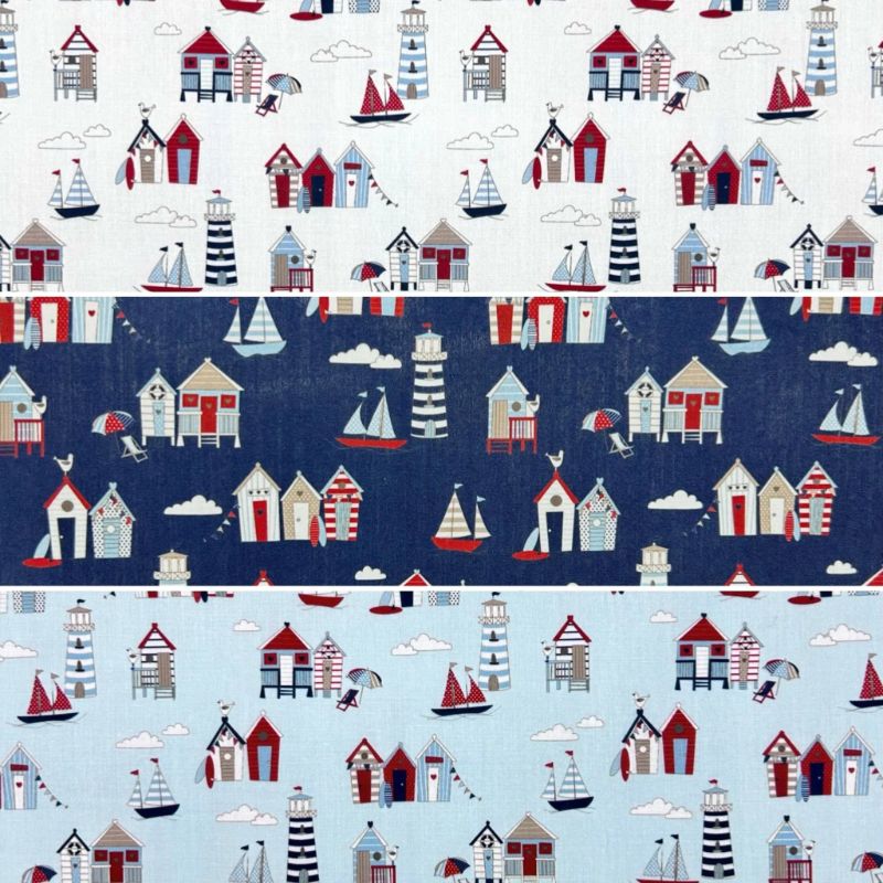 Beach Huts Polycotton Fabric