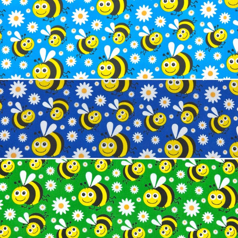 Bees and Daisies Polycotton Fabric