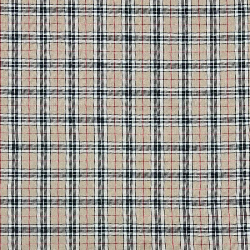 Beige and Black Checkered PolyViscose Tartan Fabric