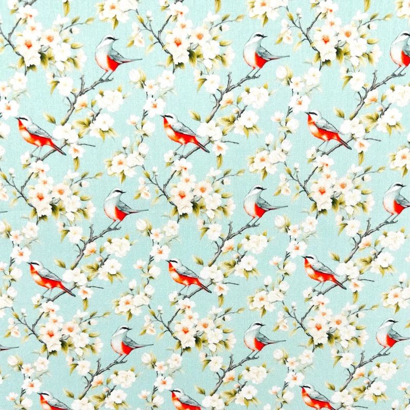 Birds of Spring Rose & Hubble Cotton Poplin Fabric