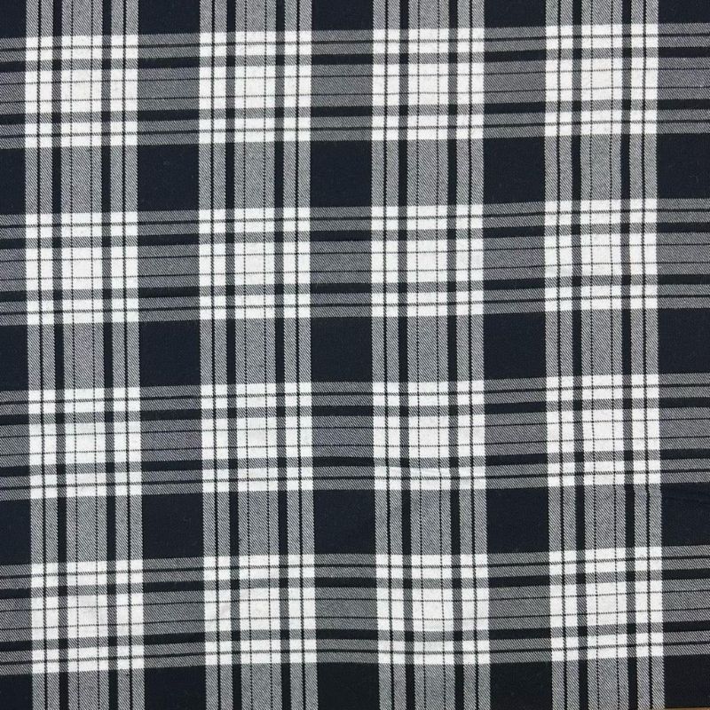 Black and White Checkered PolyViscose Tartan Fabric