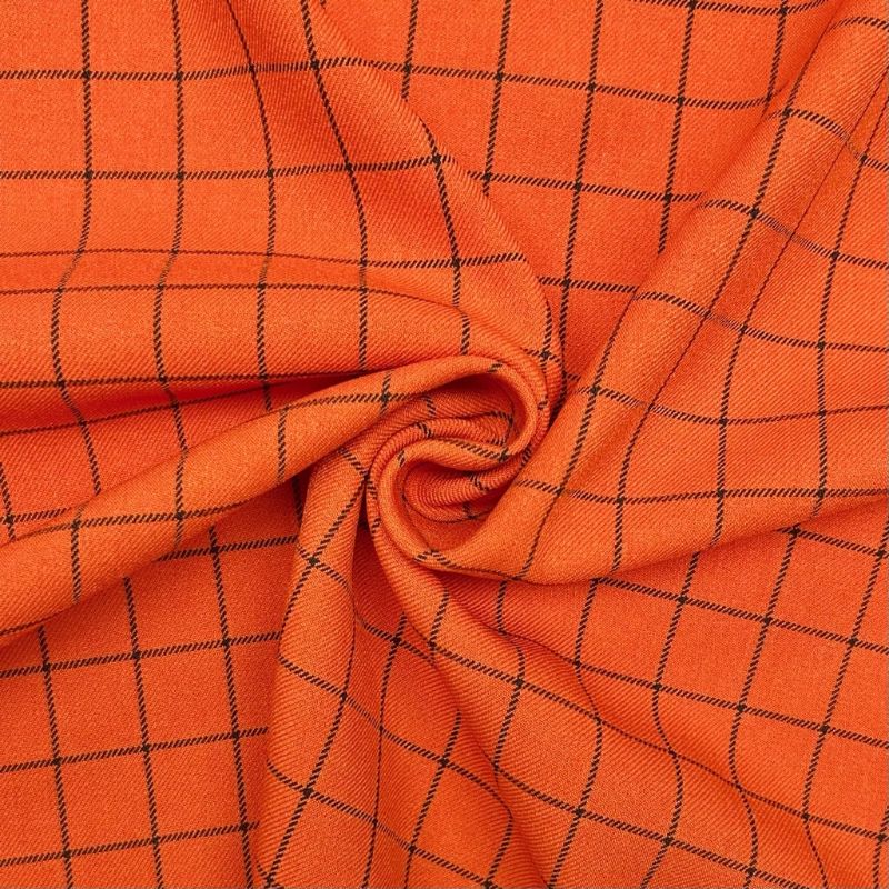 Black Check on Orange Suiting Fabric