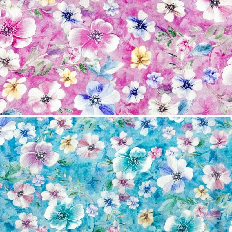 Blooming Flowers Linen Viscose Fabric
