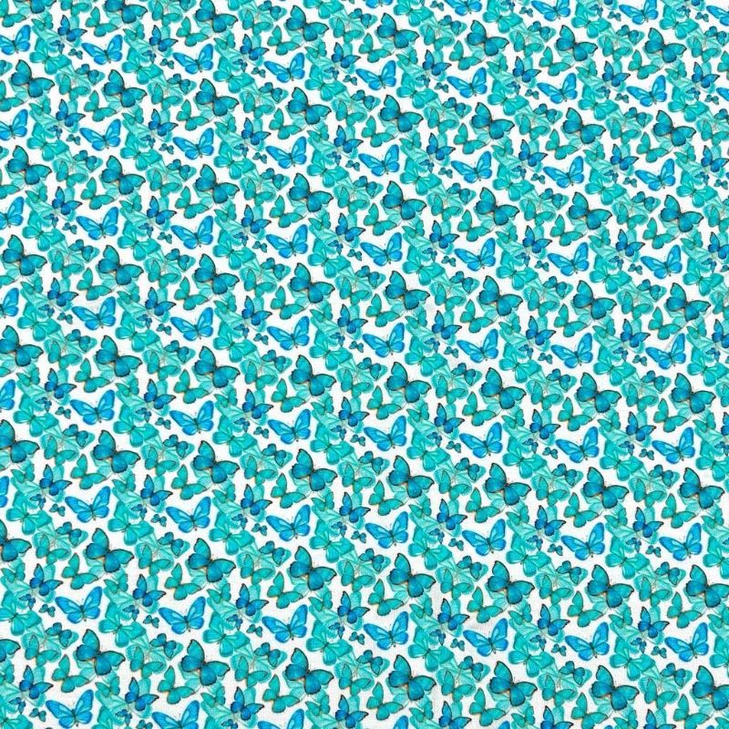 Blue and Teal Butterflies Bamboo Jersey Fabric