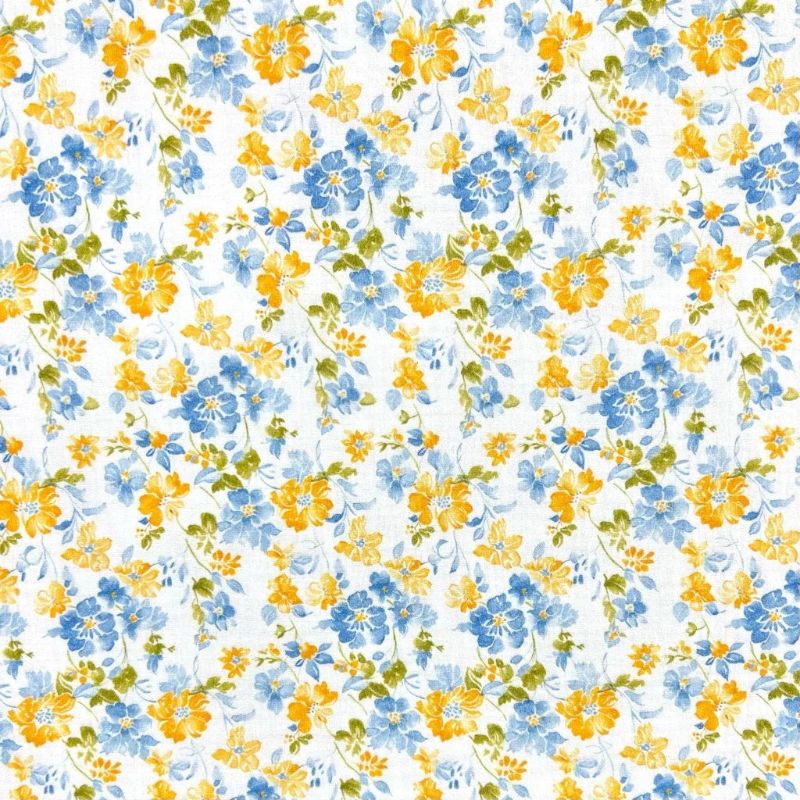Blue and Yellow Blossom Double Gauze Fabric