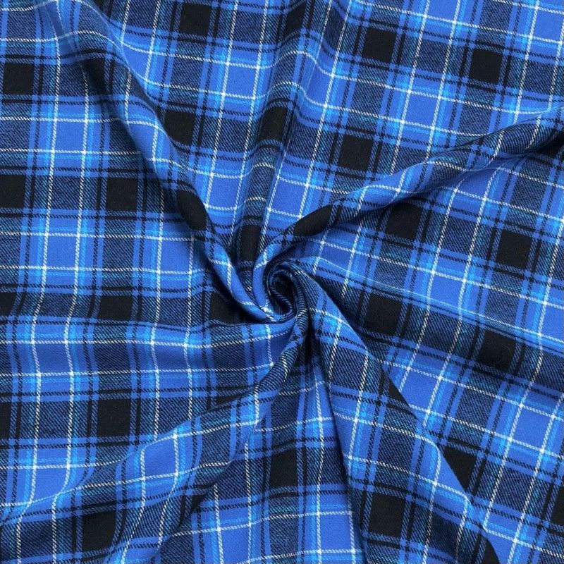 Blue/Black/White Tartan Brushed Cotton Fabric