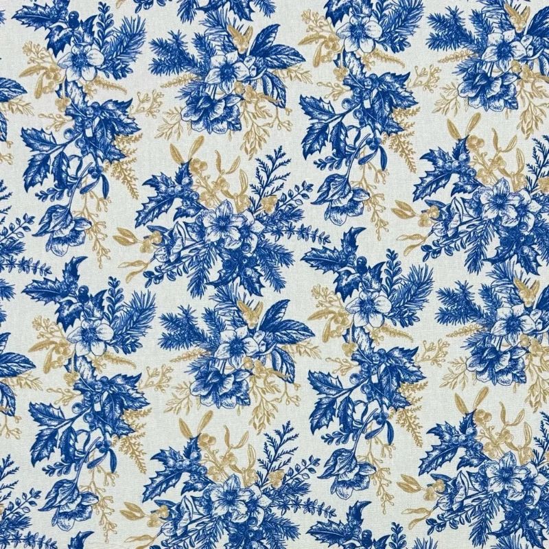 Blue Blossom Linen Mix Fabric