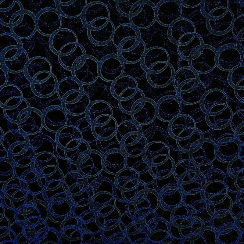 Blue Circles on Black Velvet Fabric