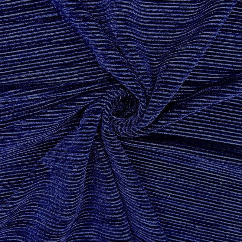 Blue Ribbed Stretch Velvet Fabric