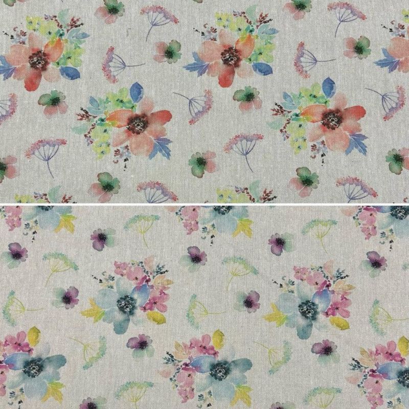 Botanic Flowers Digital Linen Look Polycotton Fabric