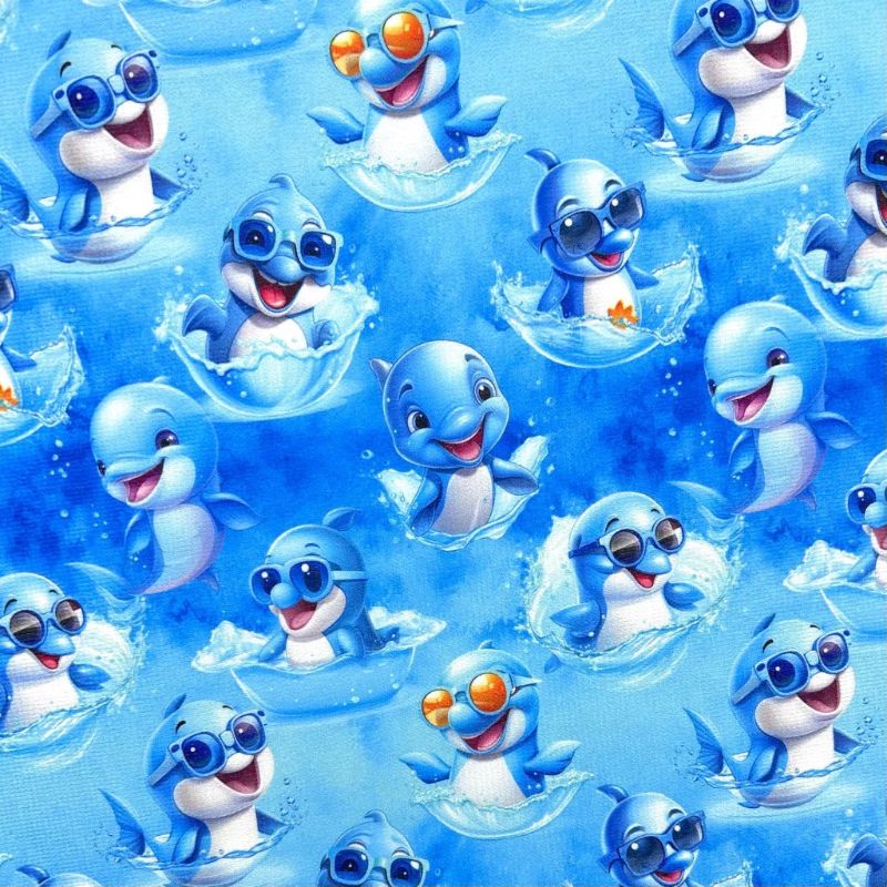 Bubbly Dolphins Cotton Towelling Fabric