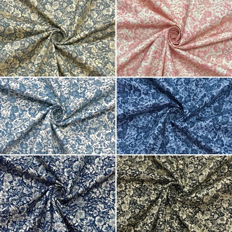 Busy Floral Rose & Hubble Cotton Poplin Fabric