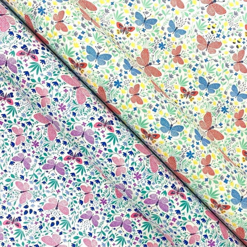 Butterfly Spring Fields Rose & Hubble Cotton Poplin Fabric