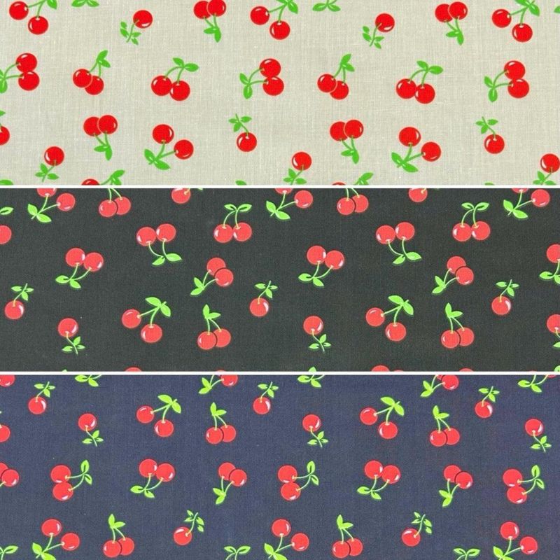 Cherries and Leaves Polycotton Fabric