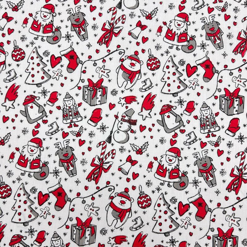 Christmas Doodles Polycotton Fabric