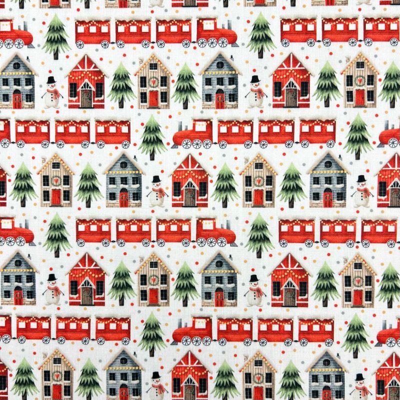 Christmas Village Polycotton Fabric