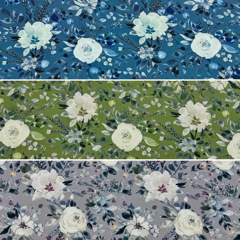 Coastal Floral Viscose Satin Fabric