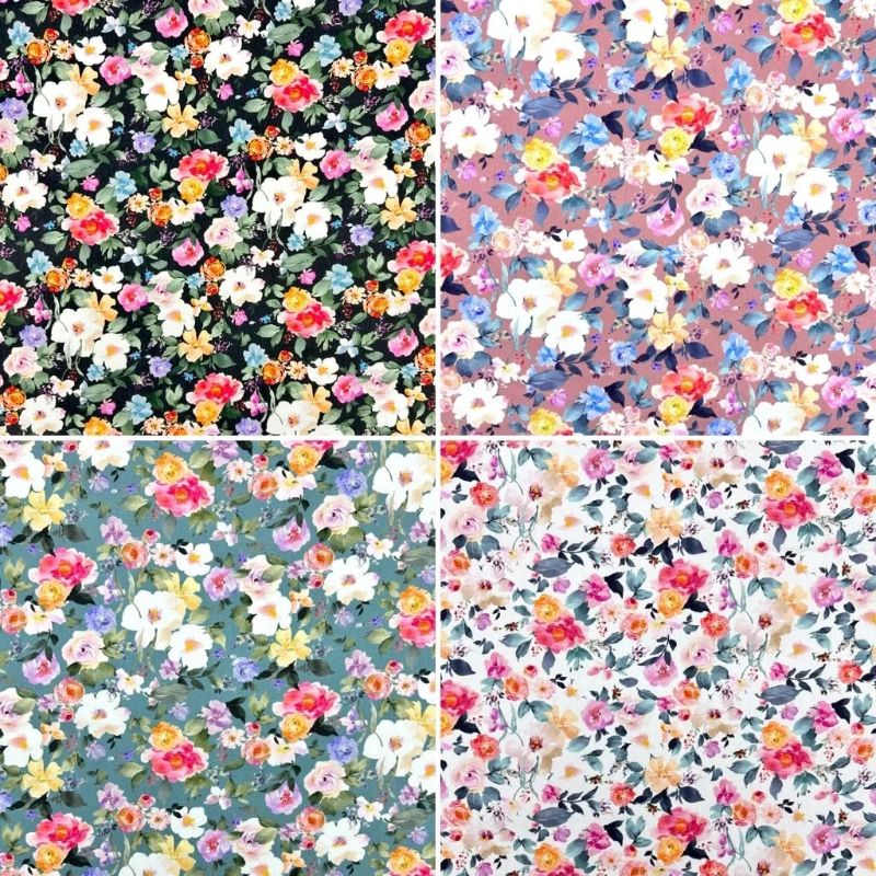 Colour Wash Flowers Rose & Hubble Cotton Poplin Fabric