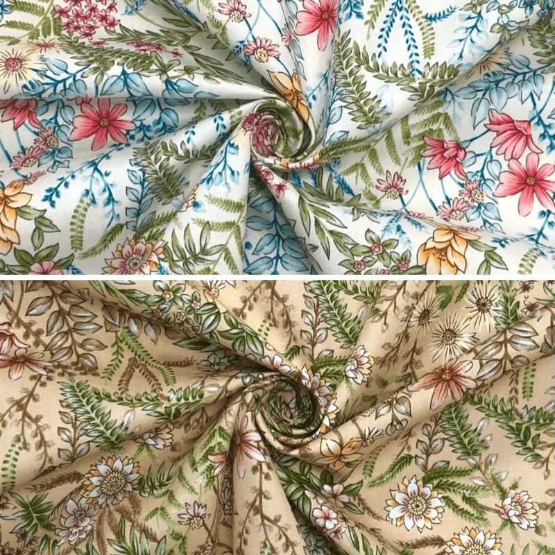 Colourful Abstract Floral Rose & Hubble Cotton Poplin Fabric