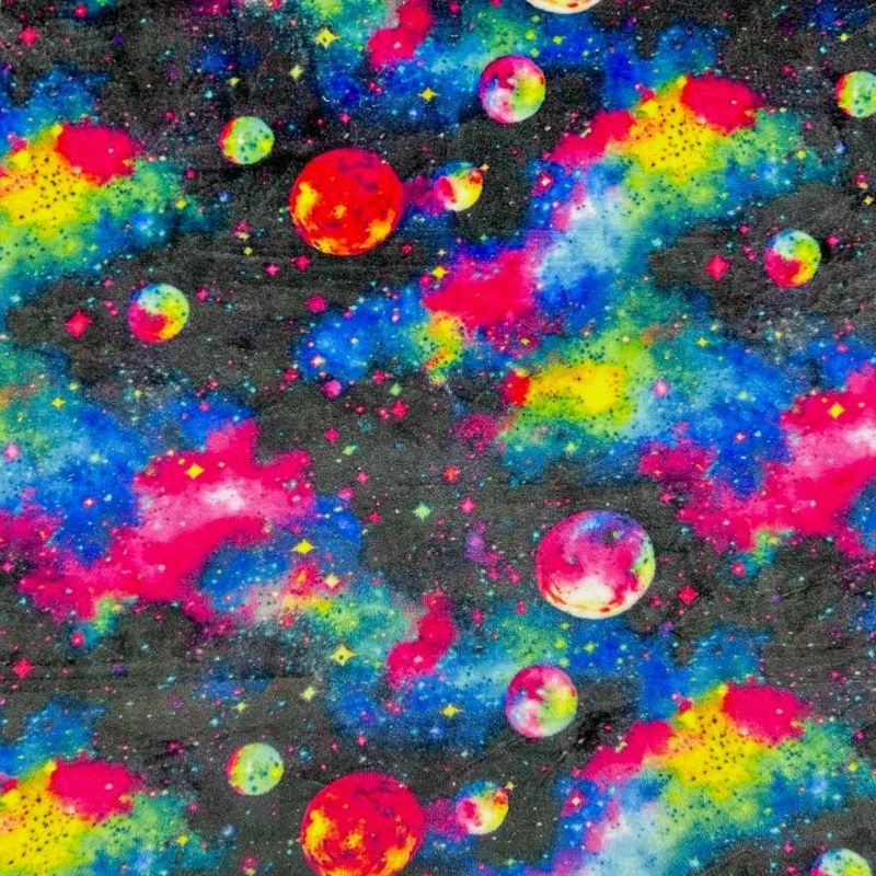 Colourful Galaxy on Black Cuddle Fleece Fabric