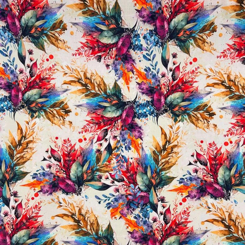 Colourful Leaves Viscose Poplin Fabric
