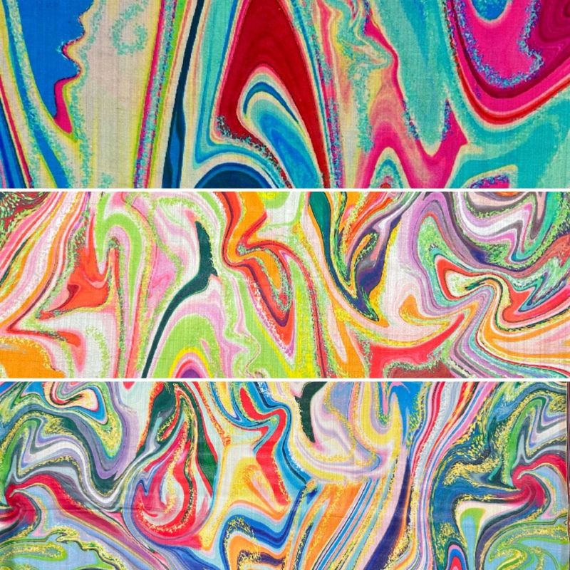 Colourful Marble Faux Silk Fabric