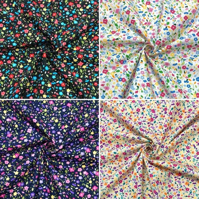 Colourful Mini Flowers Rose & Hubble Cotton Poplin Fabric