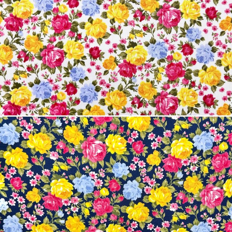 Colourful Roses Rose & Hubble Cotton Poplin Fabric