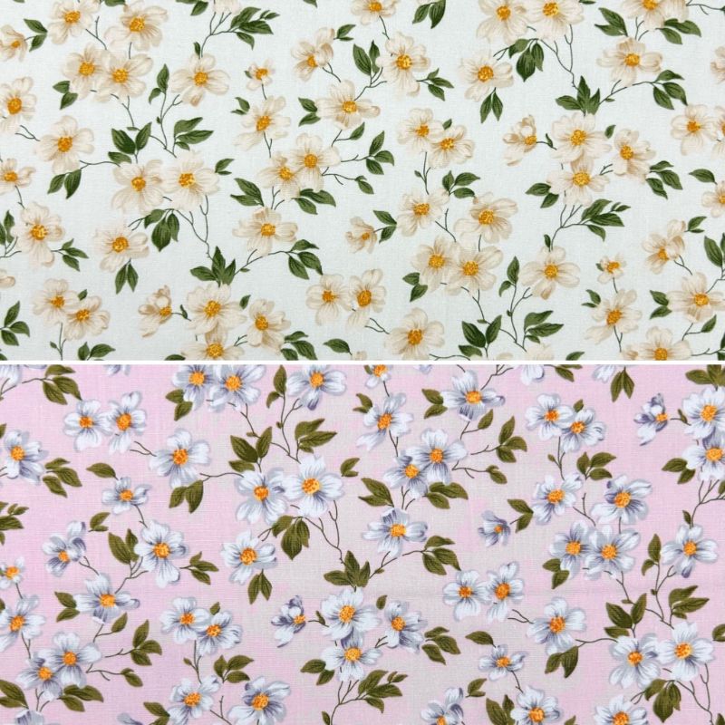 Daisy Blossom Rose & Hubble Cotton Poplin Fabric