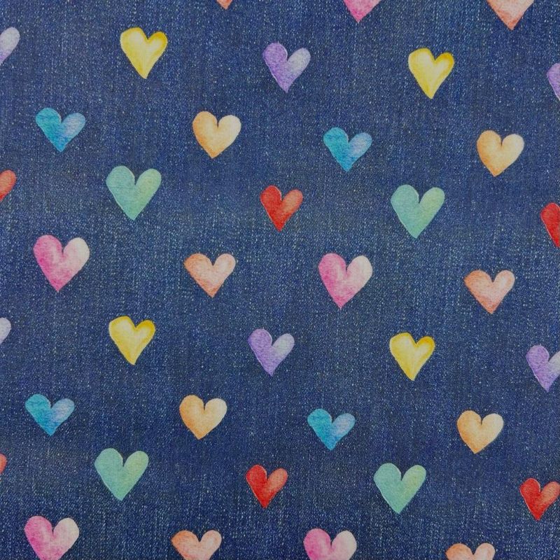 Denim Hearts Polycotton Fabric