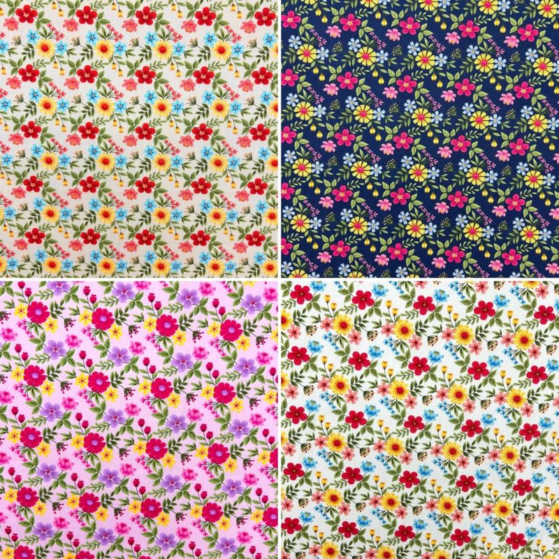 Ditsy Folk Rose & Hubble Cotton Poplin Fabric