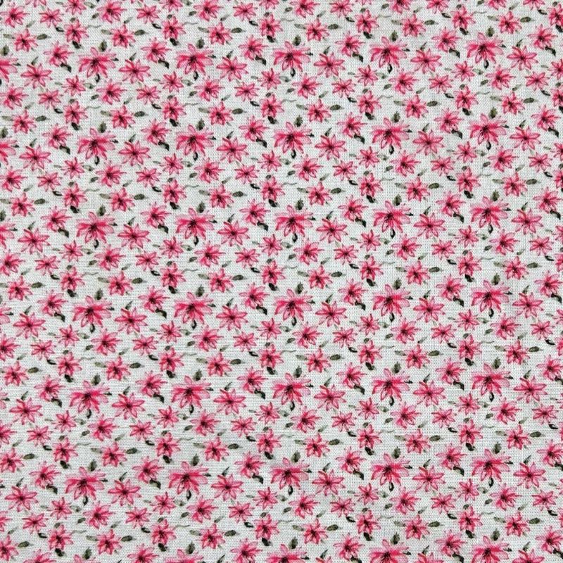 Ditsy Pink Flowers Linen Mix Fabric