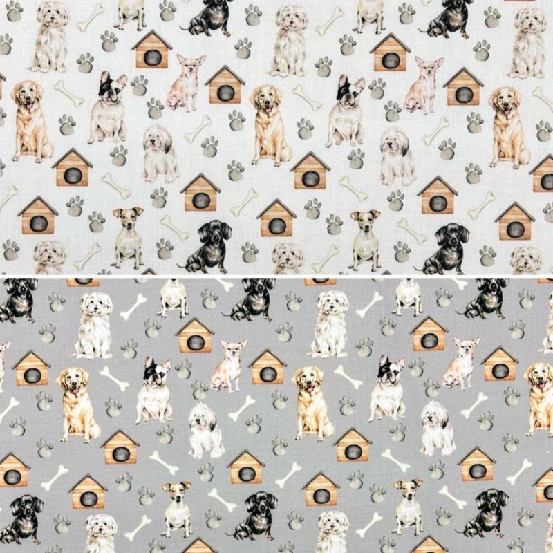 Dog House and Paws Polycotton Fabric