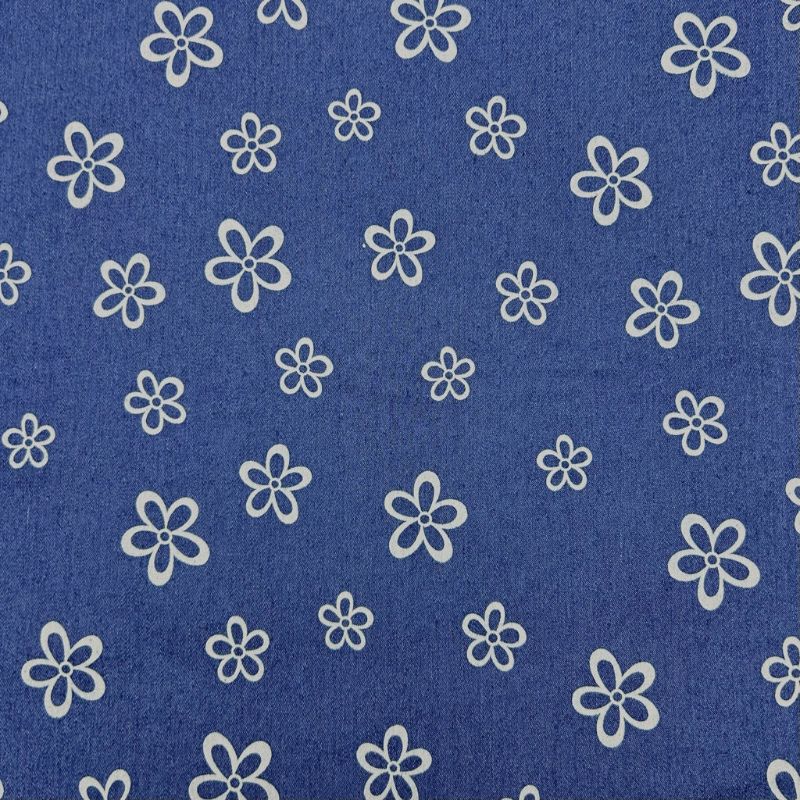 Doodle Daisies Stretch Denim Fabric