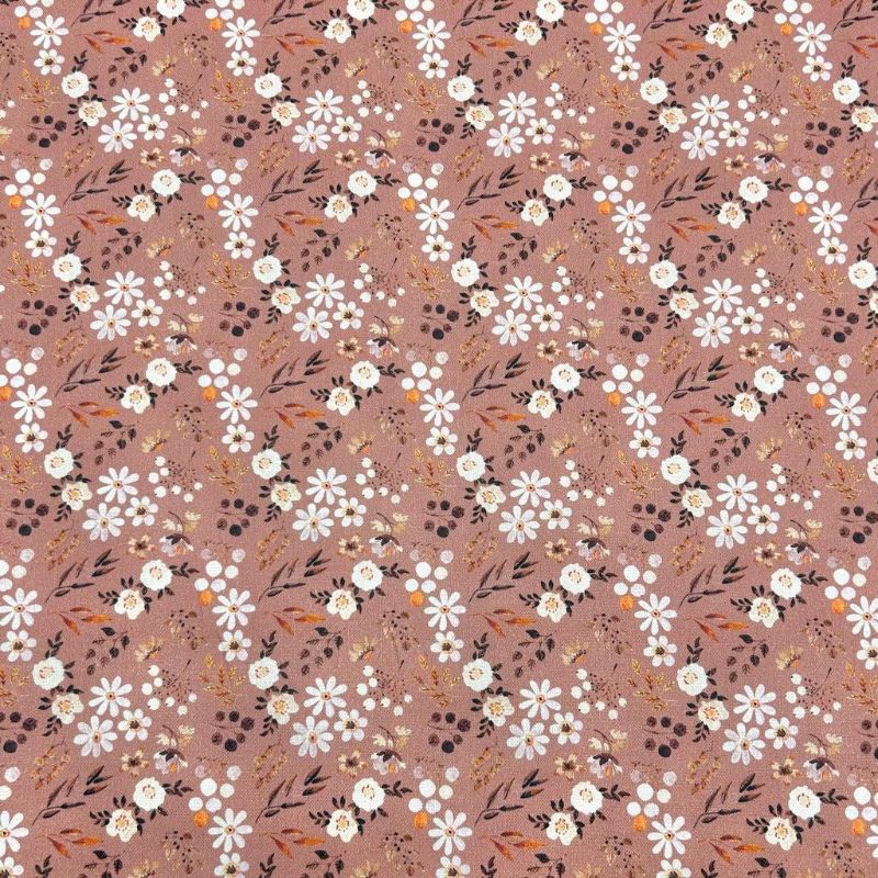 Dusky Pink Delicate Floral Cotton Canvas Fabric