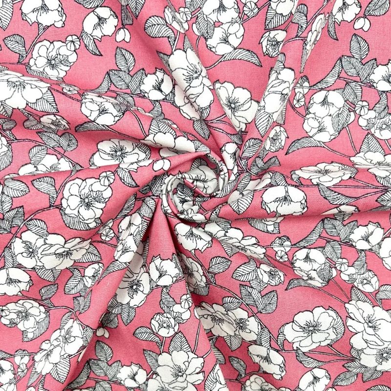 Dusky Vines Rose & Hubble Cotton Poplin Fabric