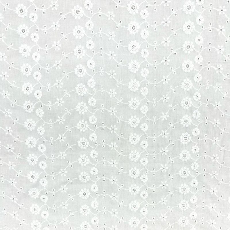 Ethereal Blossom White Embroidered Cotton Fabric #14