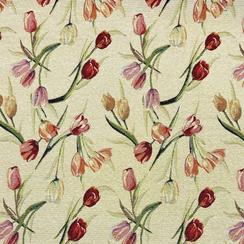 Falling Tulips on Beige Tapestry Fabric