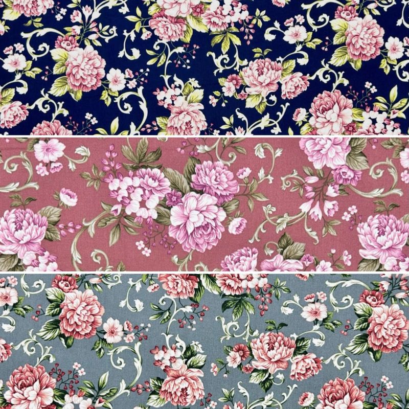 Floral Scroll Rose & Hubble Cotton Poplin Fabric