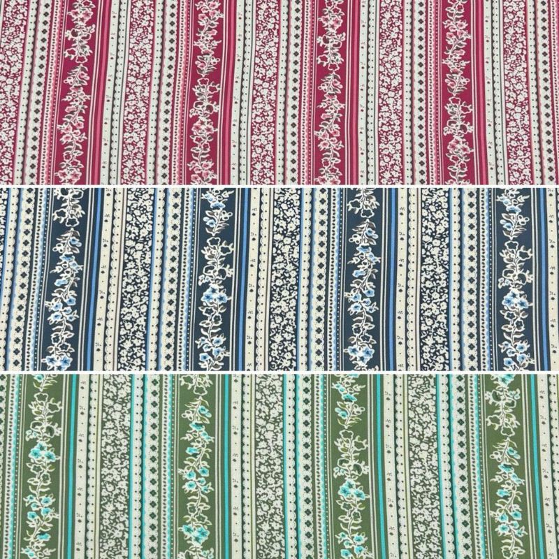 Floral Stripes Viscose Challis Fabric