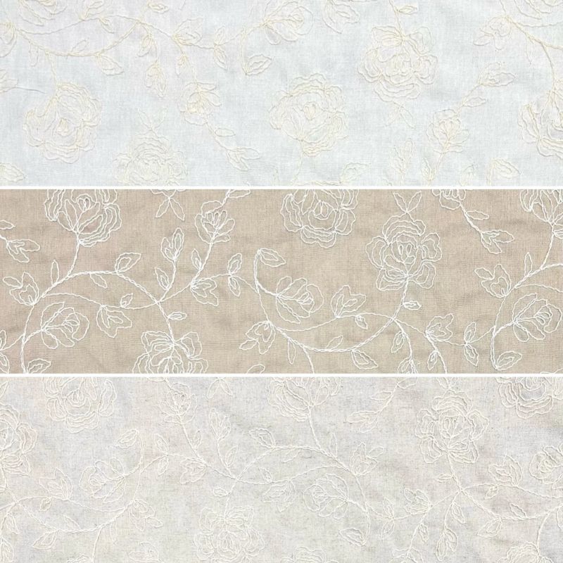 Flower Branches Embroidered Linen Viscose Fabric