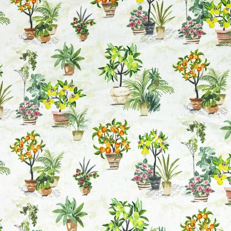 Garden Pots Cotton Canvas Fabric