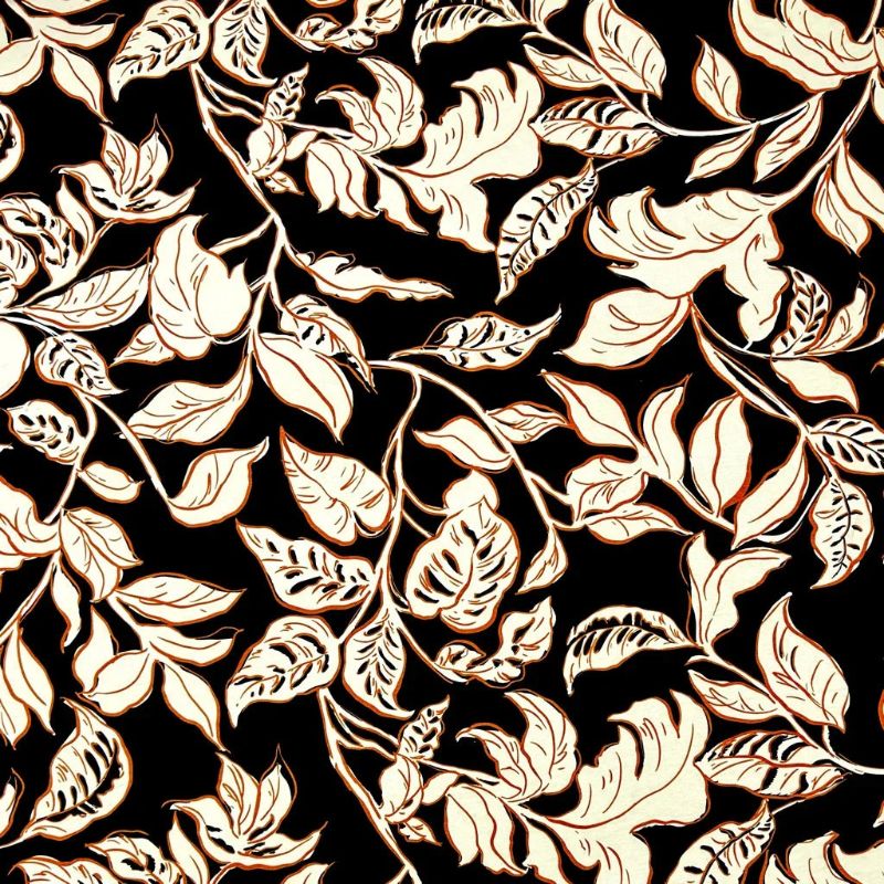 Garden Vines on Black Viscose Jersey Fabric