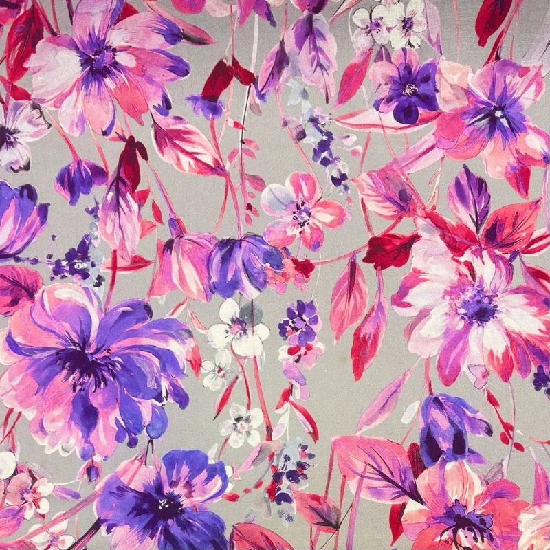 Gardens on Grey Linen Blend Fabric