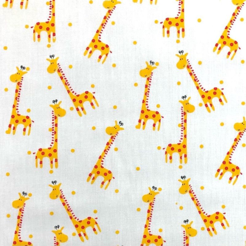 Giraffes on White Polycotton Fabric